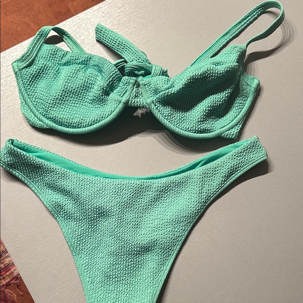 Monday swimwear Green Textured Bikini Set